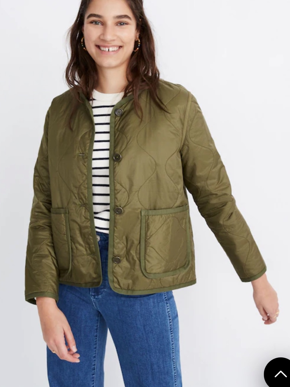 Madewell Olive Quilted Button-Front Puffer Jacket XXS